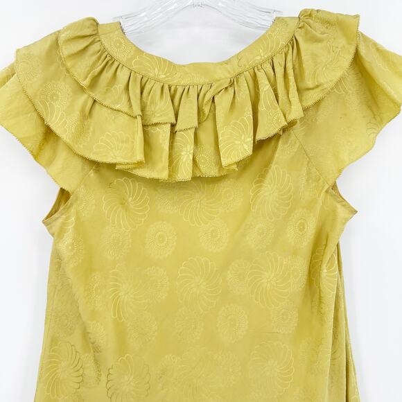 Leifsdottir Anthropologie 100% Silk Ruffle Blouse Gold Floral Texture Womens 0 - Picture 9 of 11